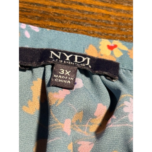 NYDJ Womens Plus Size 3X Teal Floral V-Neck 3/4 Sleeve Tunic Blouse‎ cottagecore - Picture 15 of 16